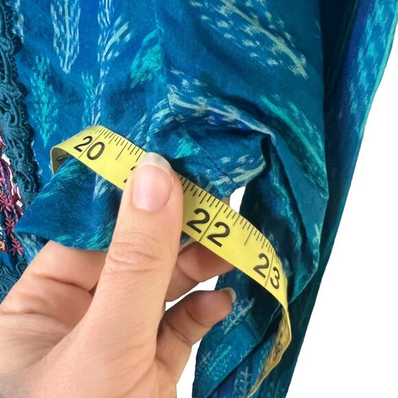 Sundance Blue Boho Print Embroidered Long Sleeve Top Cotton Silk Blend Medium - Picture 7 of 7